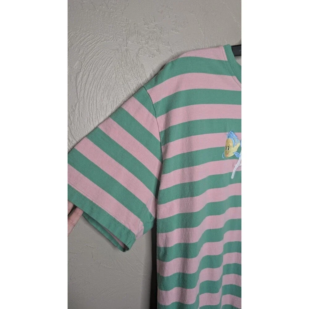 Disney Mens XLarge Our Universe Gree Pink Striped Ariel Little Mermaid T Shirt